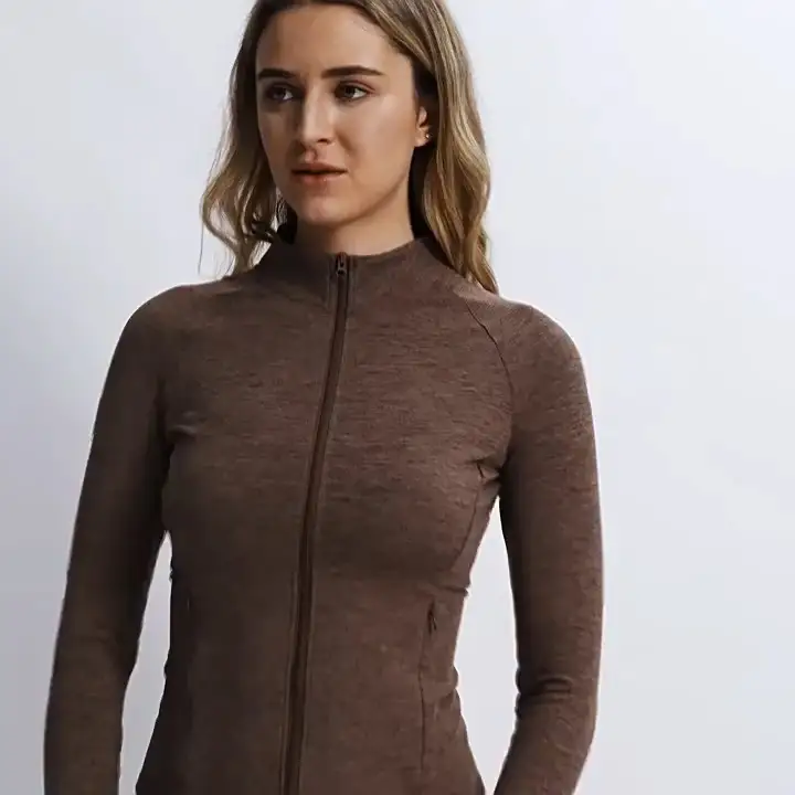 Fleece Lined Long Sleeve Jacket Sport Top With Zipper Pockets For Yoga Running 1