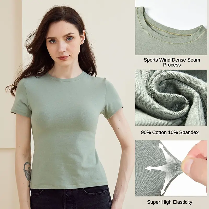 Cotton Jersey Short Sleeved T shirts Summer Round Neck Slim Fit Tops 1