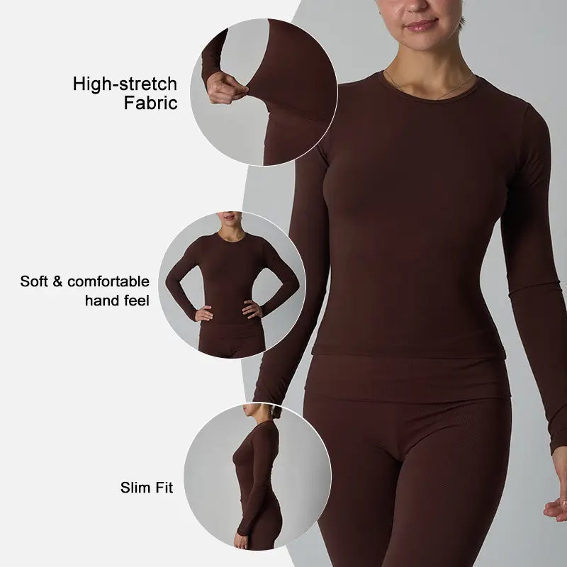 Cotton Jersey Long Sleeve T-Shirt Top Stretchy Breathable For Yoga & Loungewear 1