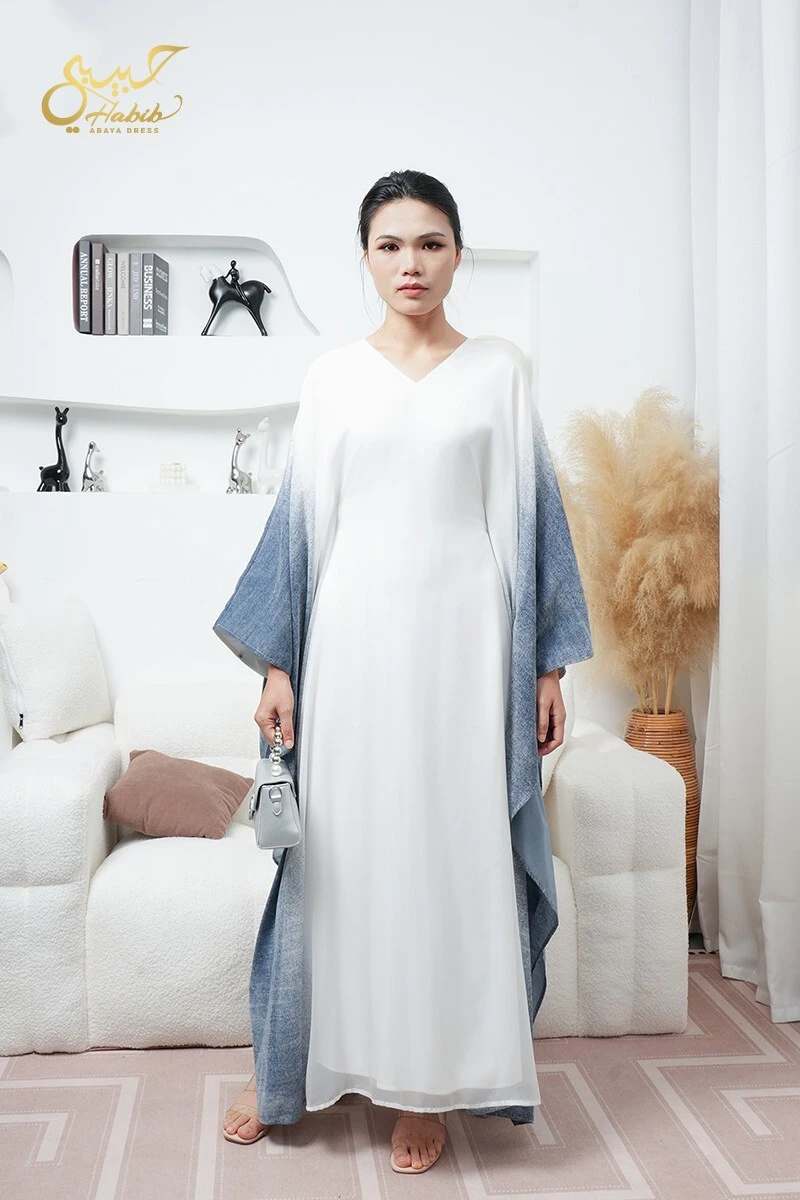 Habib Dubai Women Modest Two Tone Gradient Batwing Sleeve Abaya Dress 1