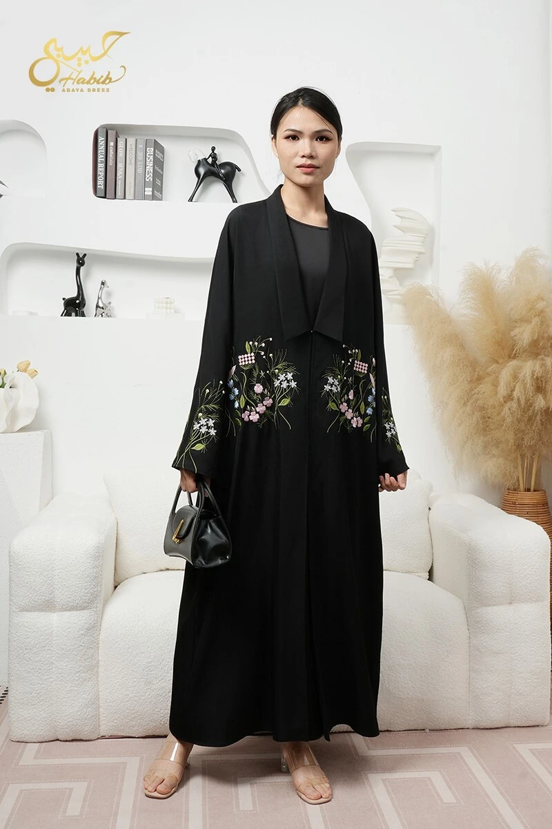 Embroidery Floral Modest Open Abaya Cardigan 1