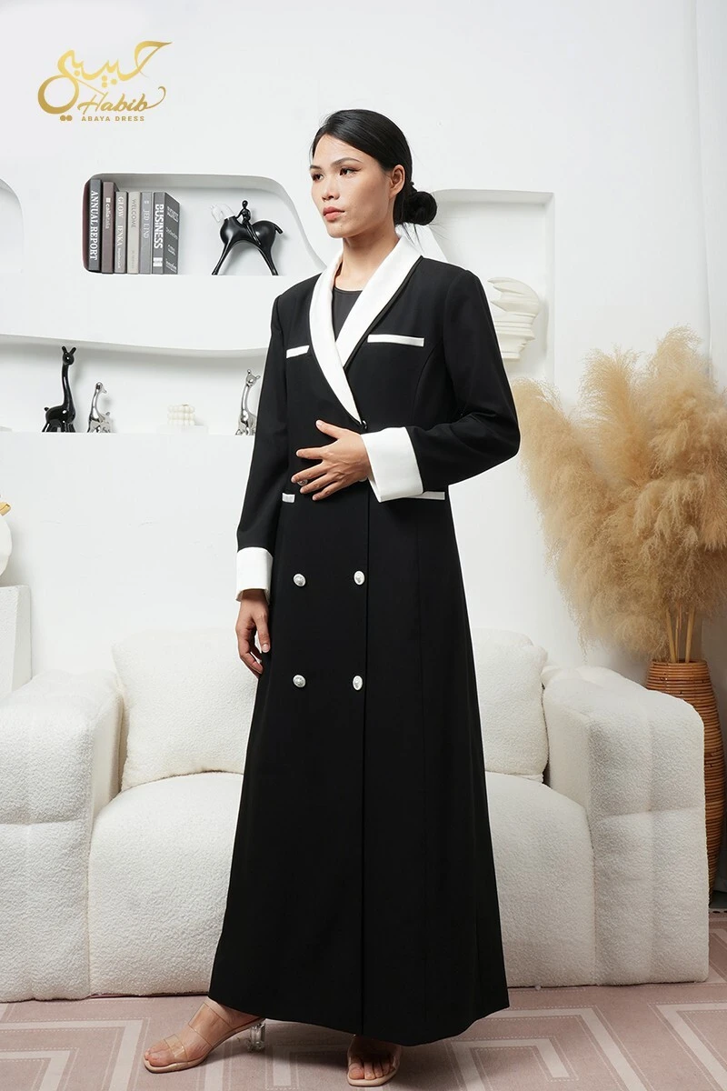 Dubai Kuwait Black Classic Elegant Abaya Coat 1
