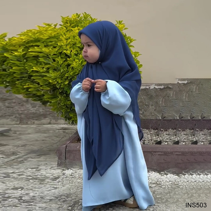 Traditional Kids Abayas Girls Muslim Children 2 Pieces Robe Dress with Chiffon Hijab 1