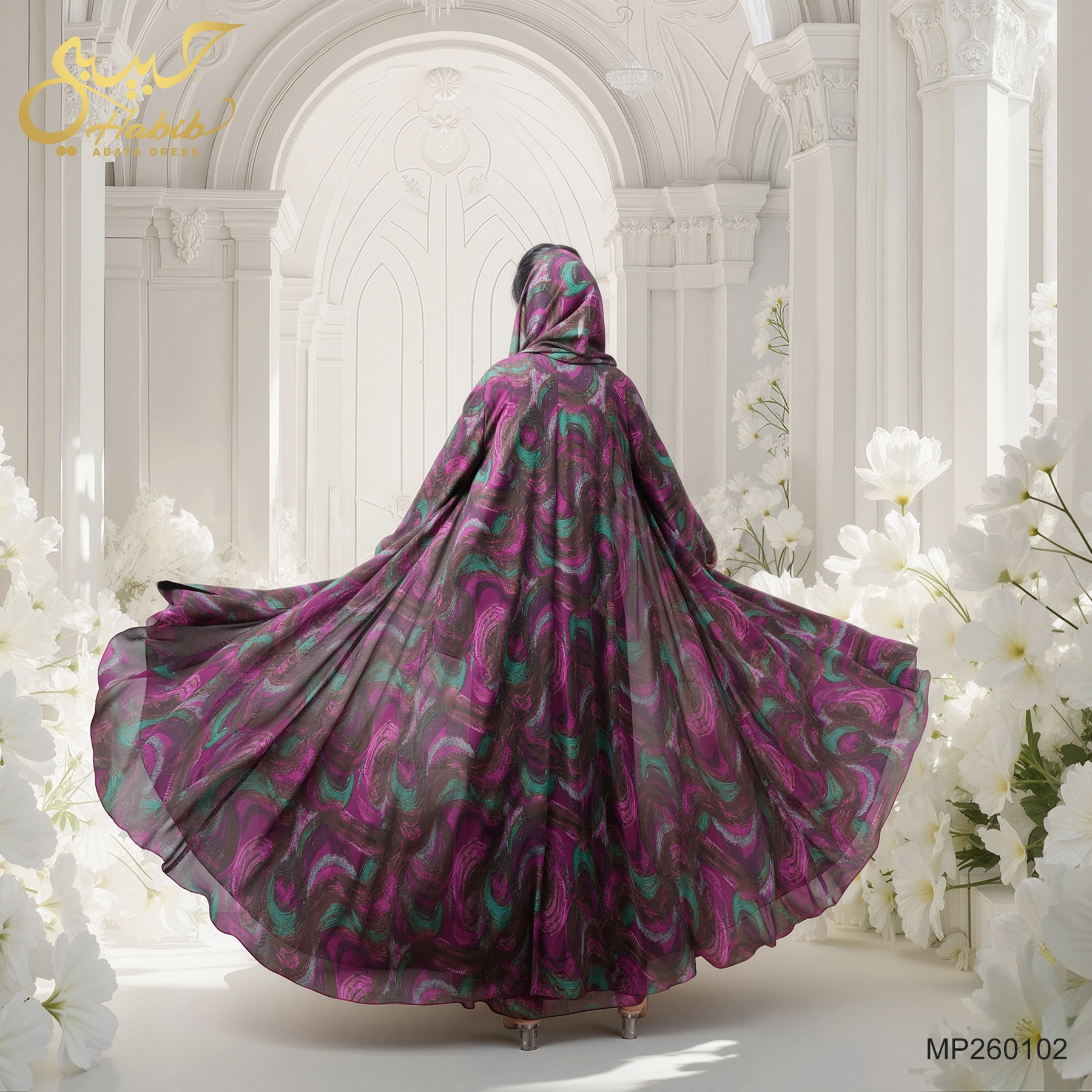 Muslim Women's 3-Piece Abaya Set – Digital Printing Hijab + Kimono Cardigan + Long Skirt 1