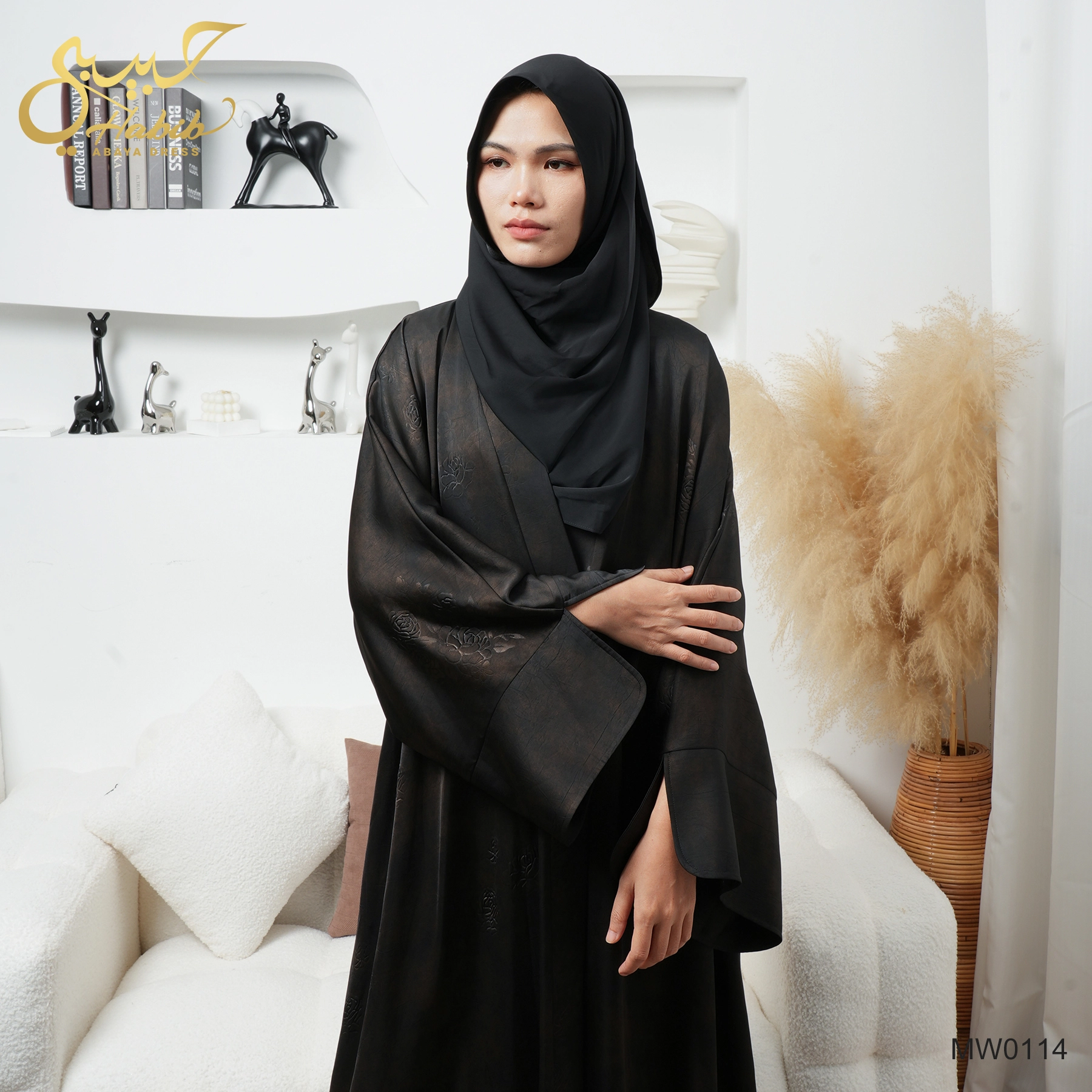 Brown Black Embossed Open Abaya Dubai Kimono Modest Loungewear 1