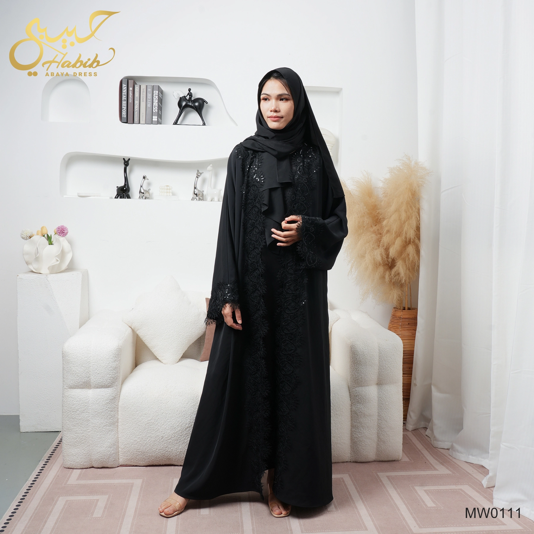 Floral Spliced Ruffles Open Abaya Dubai Muslim Women 1