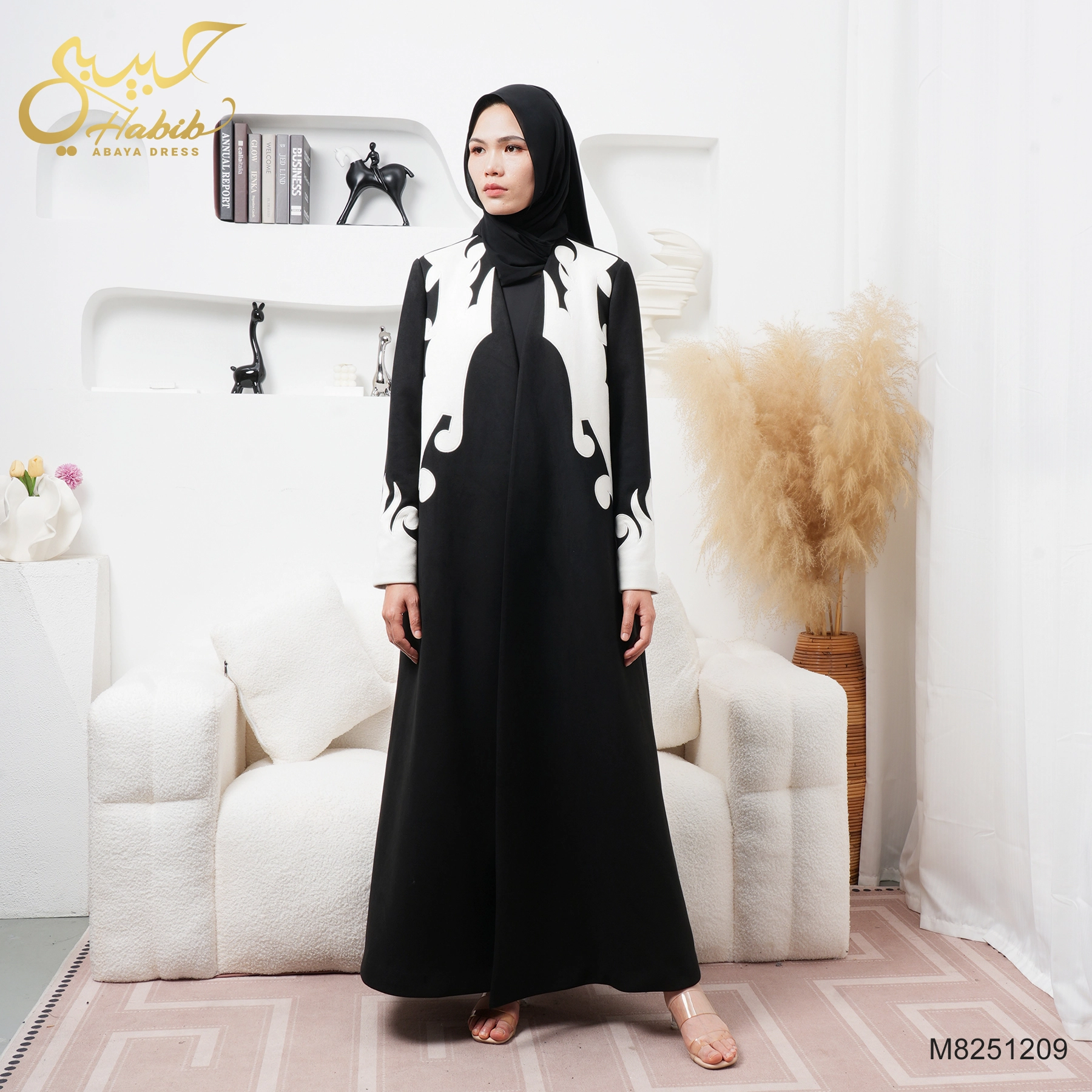 Muslim Women Classic Overcoat Black White Two Tone for Winter 1