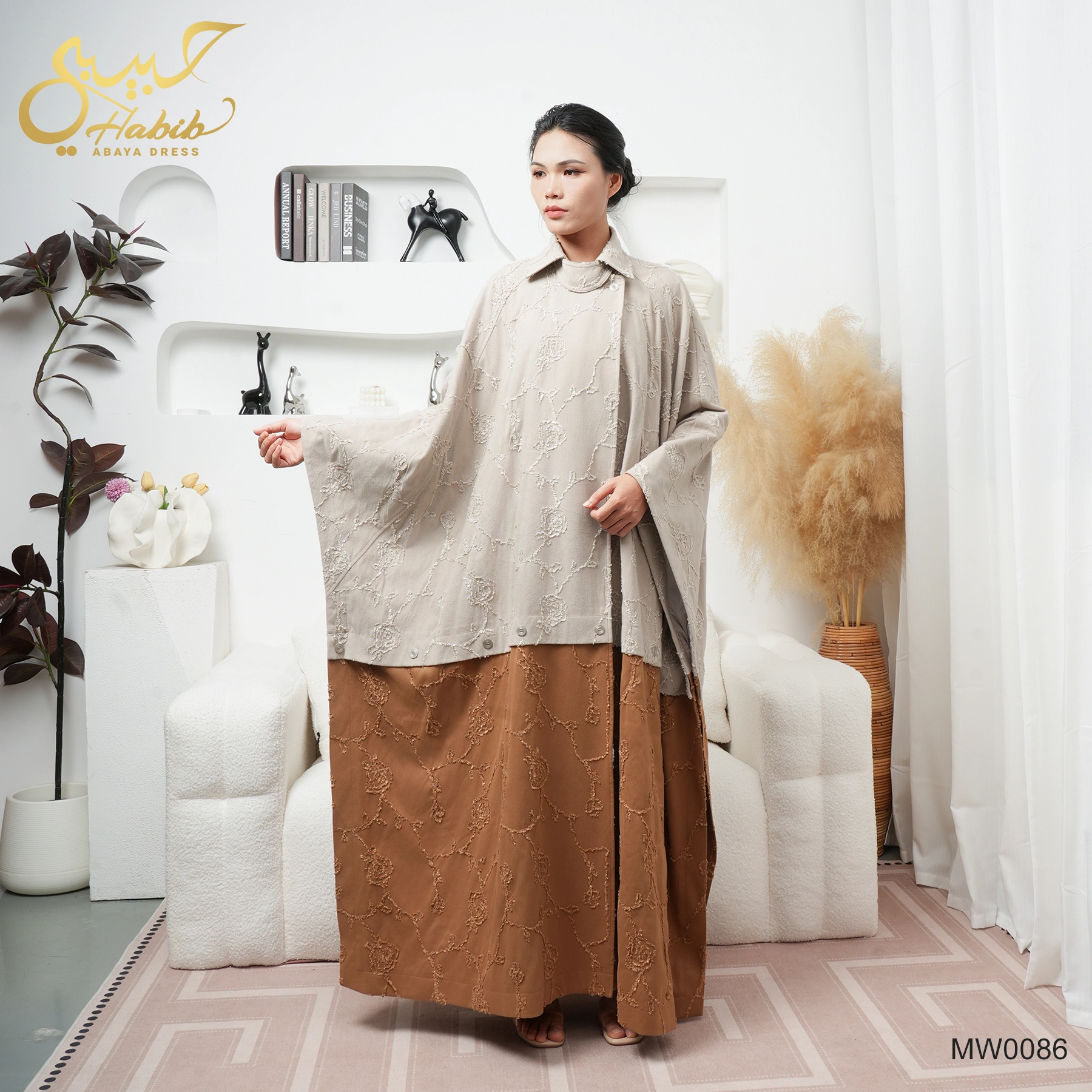 Two Tone Splicing Loose Robe Abaya Embroidery Butterfly Sleeves 1