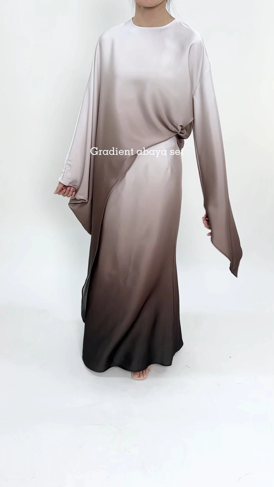 Modest Ombre Top Skirt Set New Women's Plus Size Gradient Batwing Sleeve 1