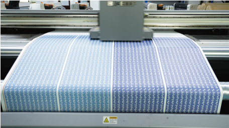 Digital printing workshop at OKEYPETS creating custom patterns for dog harness webbing and fabrics