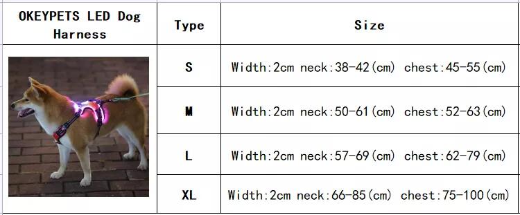 Harnais lumineux personnalisé OKEYPETS pour chien, harnais anti-traction à LED 6