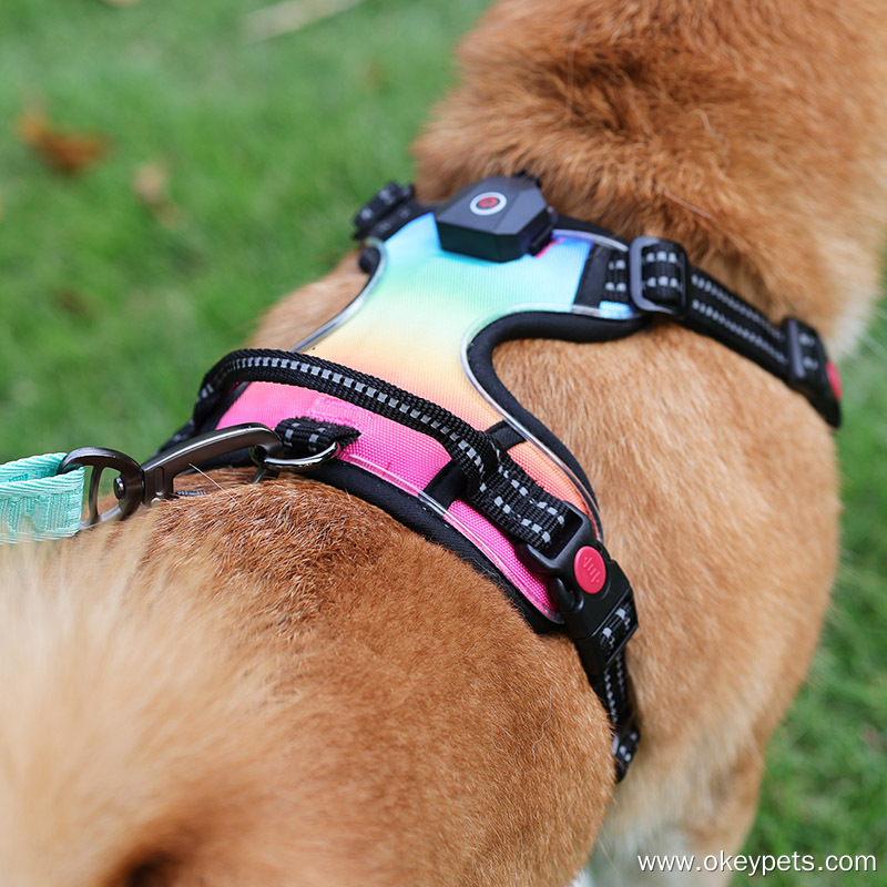 Harnais lumineux personnalisé OKEYPETS pour chien, harnais anti-traction à LED 14