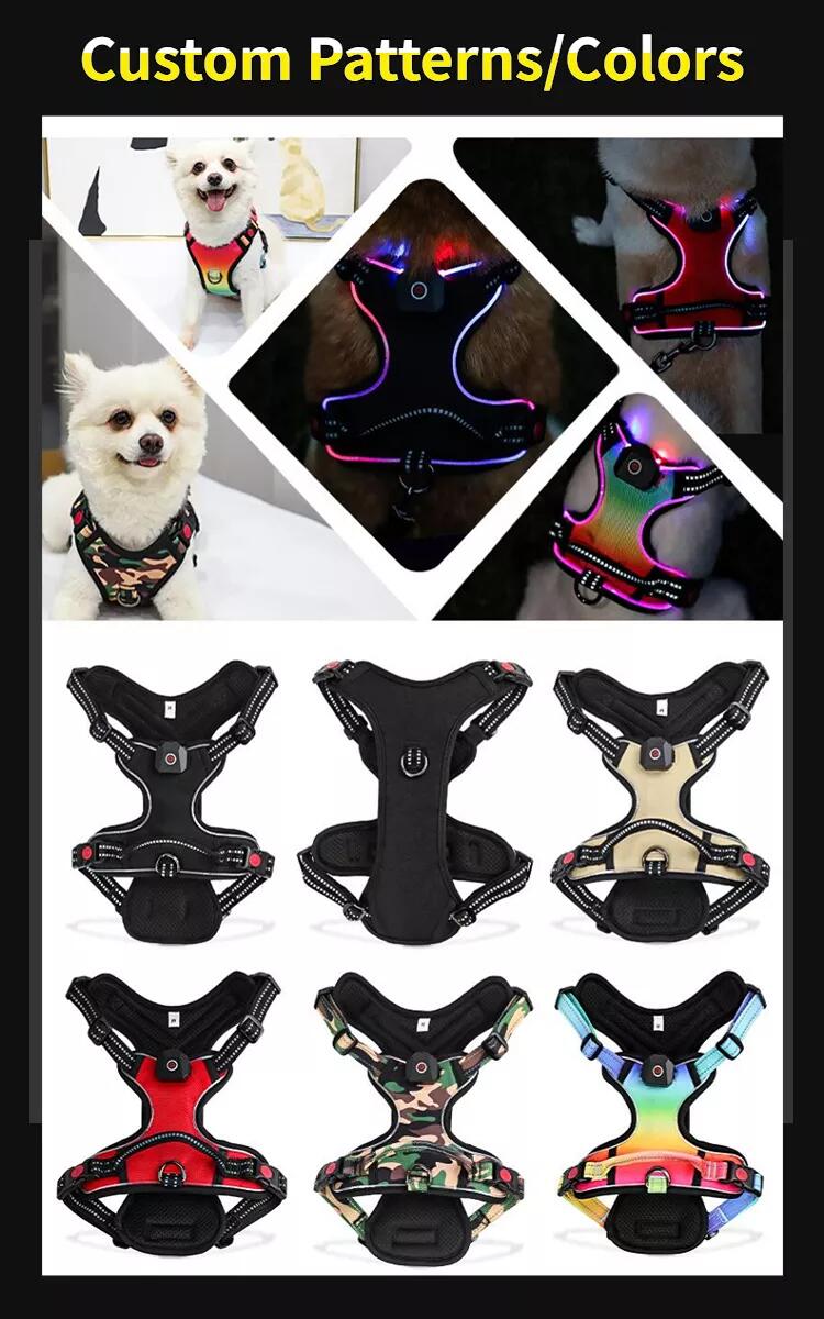 Harnais lumineux personnalisé OKEYPETS pour chien, harnais anti-traction à LED 8