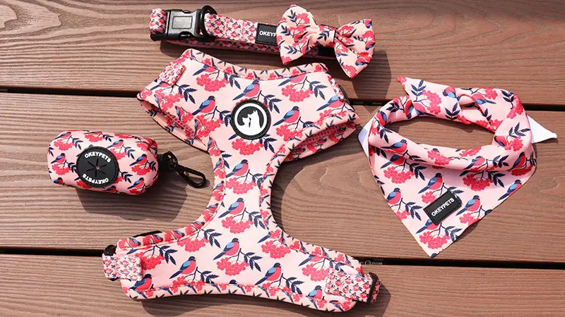 Neoprene Dog Harness Set Printed Dog Vest With Dog Collar/Leash/Poop Bag Holder 1