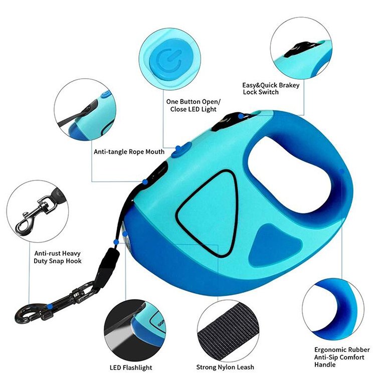 Laisse rétractable pour chien de 4,9 m avec lampe torche 8