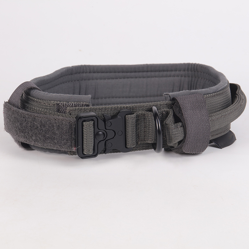 Collier tactique pour chien, collier militaire réglable en nylon avec laisse, poignée et boucle métallique robuste 18