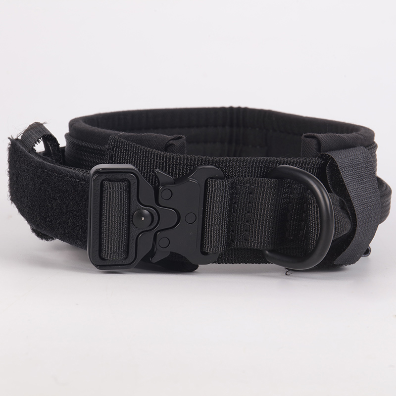 Collier tactique pour chien, collier militaire réglable en nylon avec laisse, poignée et boucle métallique robuste 19