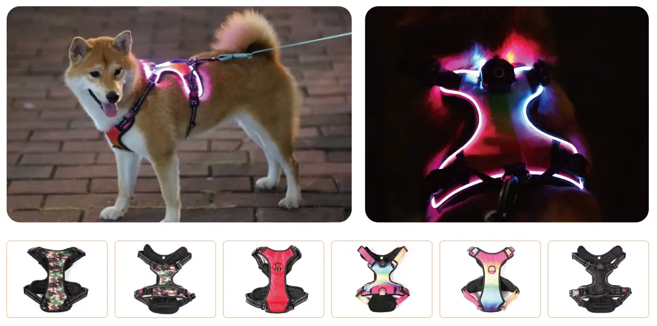 Harnais pour chien lumineux à LED, anti-traction, réfléchissant, respirant, robuste, grande taille, pour l'entraînement tactique et personnalisé. 1