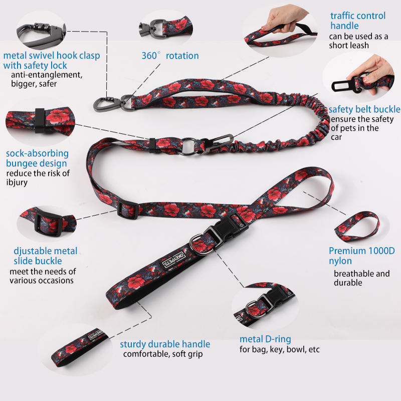 Laisse élastique personnalisée OKEYPETS pour chien, double poignée, robuste, avec logo 8