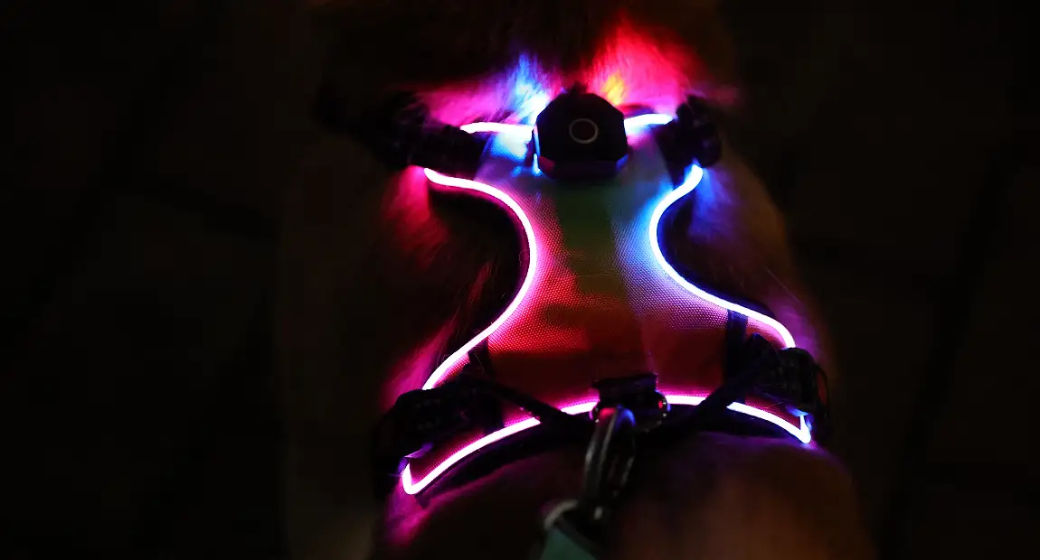 Taktický postroj na psa s vlastnou výstuhou, polstrovaný, bezpečnostný a nastaviteľný reflexný, odolný LED postroj na psa 1