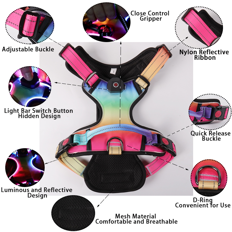 Harnais tactique personnalisé pour chien, anti-traction, rembourré, sûr, réglable, réfléchissant, robuste, avec LED. 7