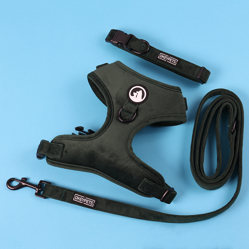 Ensemble harnais et laisse pour chien en velours côtelé doux et tweed, avec collier et accessoires pour animaux de compagnie. 16