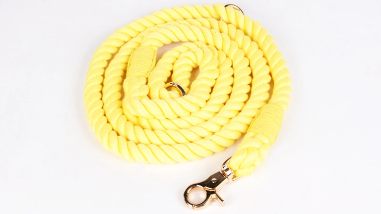 Laisses pour chiens 100 % coton, vente en gros, laisse tressée jaune en corde de coton 9