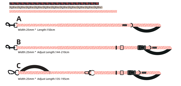 Vlastné multifunkčné ovládateľné sublimačné dizajnové potlačené neoprénové nylonové popruhy bez rúk vodítko pre psov pre vonkajšie použitie 8