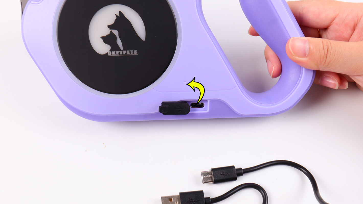 Laisse rétractable personnalisée OKEYPETS pour chien, ultra-résistante, avec lampe torche LED rechargeable 14