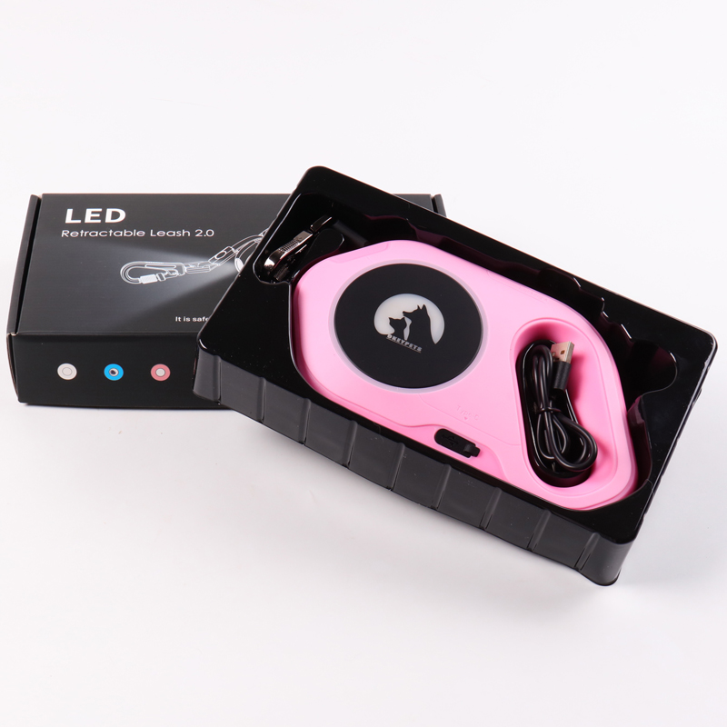 Laisse pour chien lumineuse LED en nylon personnalisée avec logo personnalisé - Vente en gros - Laisse pour chien lumineuse LED rétractable automatique 7