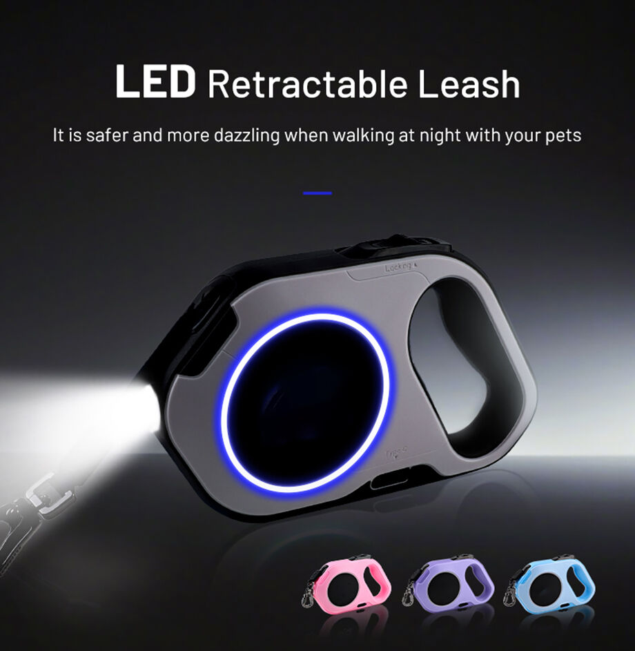 Laisse rétractable personnalisée OKEYPETS pour chien, ultra-résistante, avec lampe torche LED rechargeable 6