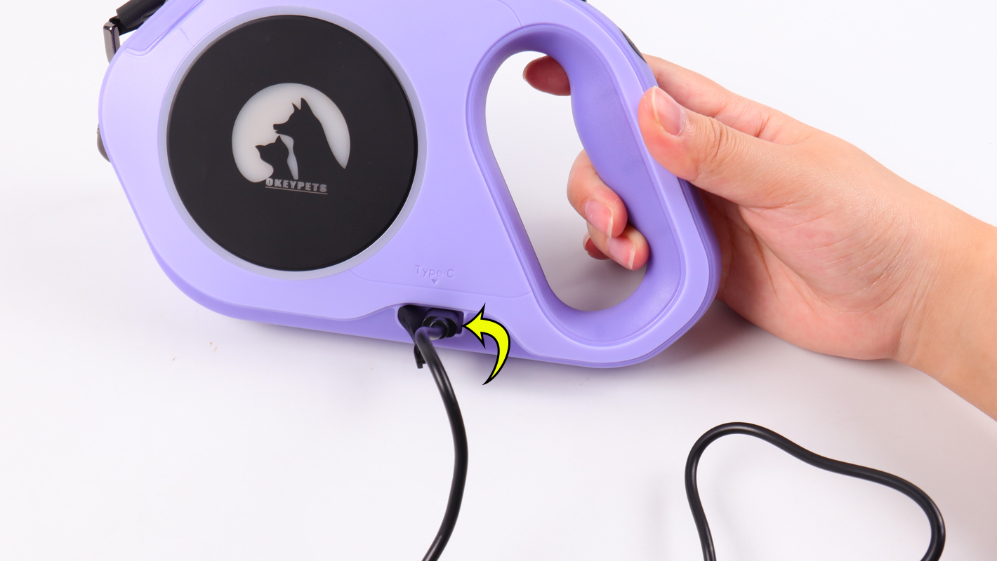 Laisse rétractable personnalisée OKEYPETS pour chien, ultra-résistante, avec lampe torche LED rechargeable 15