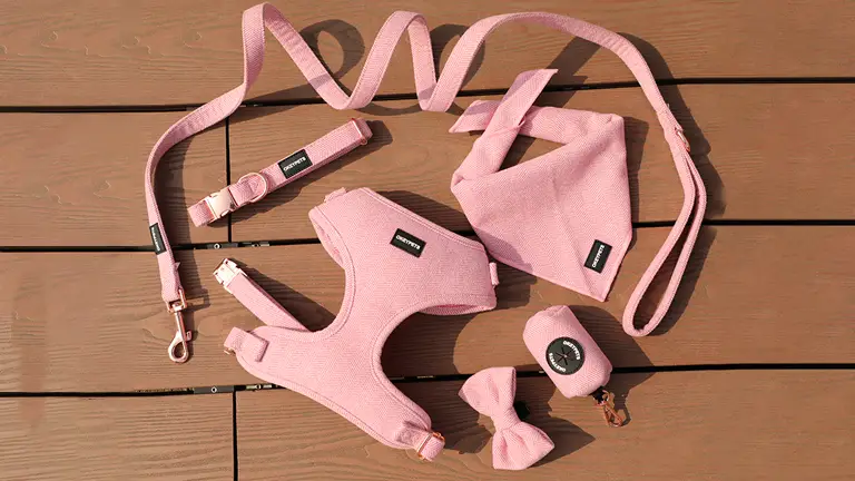 OKEYPETS Hurtowy zestaw regulowanych szelek dla psa, oddychających, wygodnych, wyściełanych siateczką, szelek i smyczy dla psa z tweedu 1