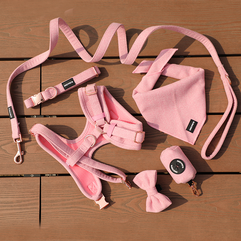 OKEYPETS Hurtowy zestaw regulowanych szelek dla psa, oddychających, wygodnych, wyściełanych siateczką, szelek i smyczy dla psa z tweedu 9