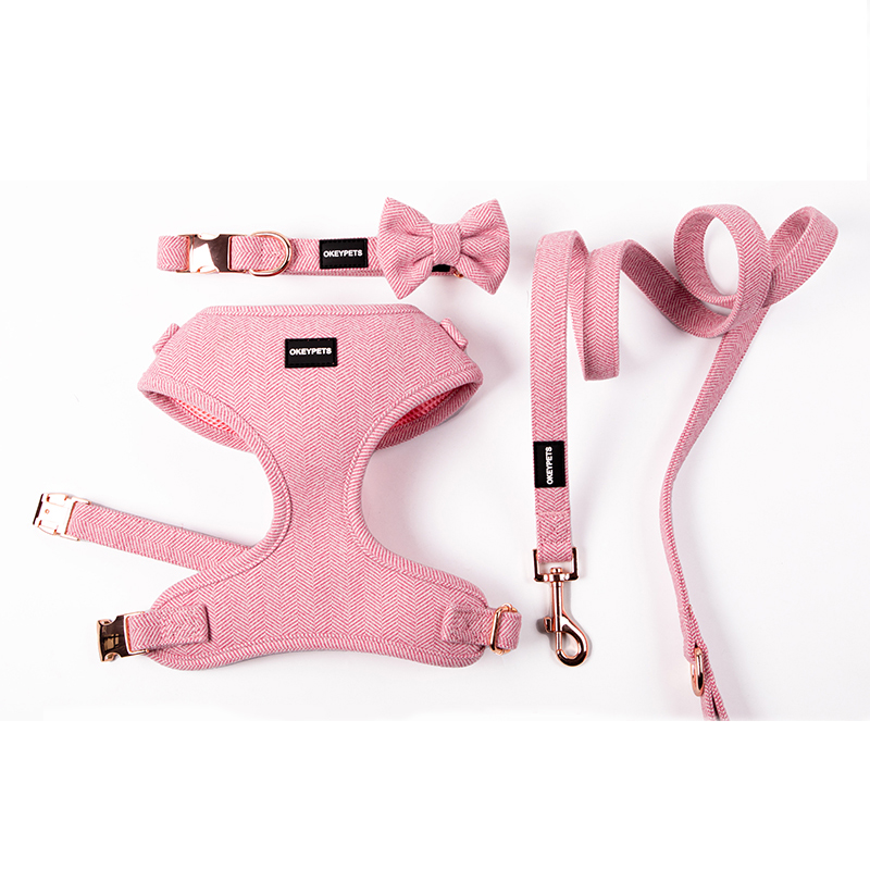 OKEYPETS Hurtowy zestaw regulowanych szelek dla psa, oddychających, wygodnych, wyściełanych siateczką, szelek i smyczy dla psa z tweedu 8