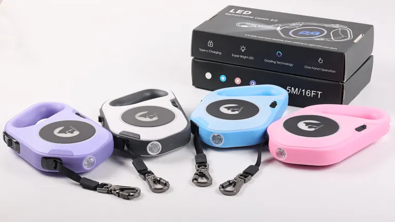 LED Retractable Dog Leash with Spotlight, One-Handed Brake & Tangle-Free Design1 2