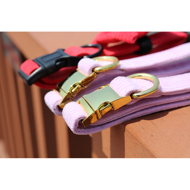 OKEYPETS ham de lux pentru câini și pisici, logo personalizat, ham de câine din catifea roz și roșie, cu suport pentru sac de rahat, set de lesă pentru zgardă și câine 15