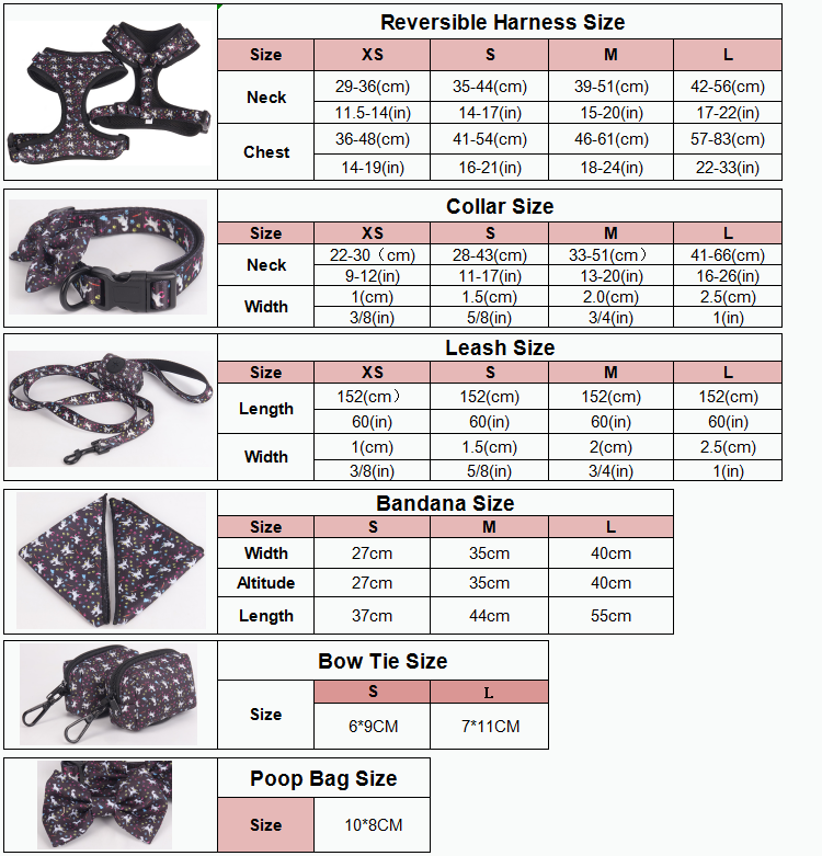 OKEYPETS Ensemble harnais et laisse assortis en néoprène 6 en 1, design personnalisé, avec nœud papillon et bandana. 8