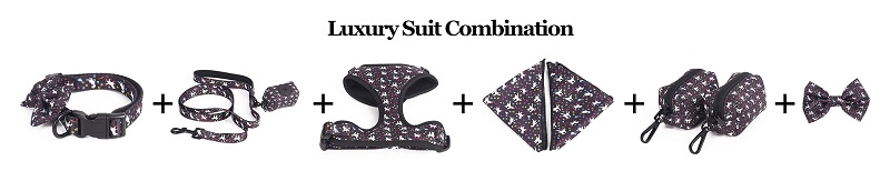 OKEYPETS Ensemble harnais et laisse assortis en néoprène 6 en 1, design personnalisé, avec nœud papillon et bandana. 7