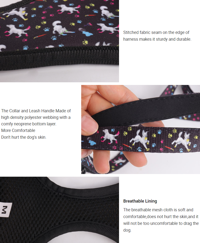 OKEYPETS Ensemble harnais et laisse assortis en néoprène 6 en 1, design personnalisé, avec nœud papillon et bandana. 11