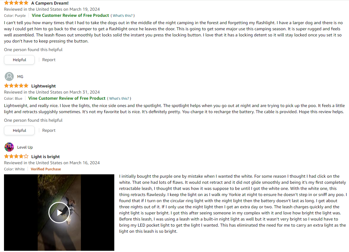 Laisse longue rétractable OKEYPETS avec lumière LED violette, rose et bleue 26