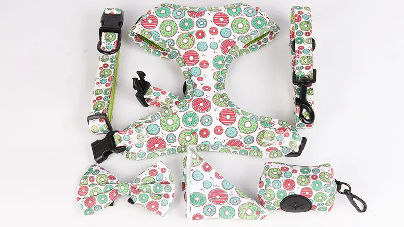 Neoprene Reversible Dog Harness Set with Matching Collar Leash Bow Tie - OKEYPETS 1