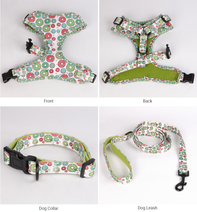 Neoprene Reversible Dog Harness Set with Matching Collar Leash Bow Tie - OKEYPETS 10