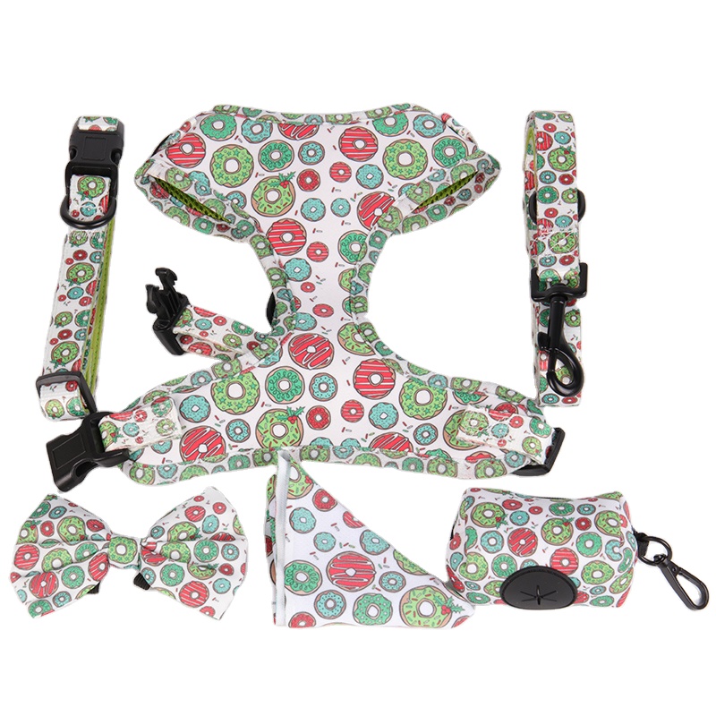 Neoprene Reversible Dog Harness Set with Matching Collar Leash Bow Tie - OKEYPETS 9