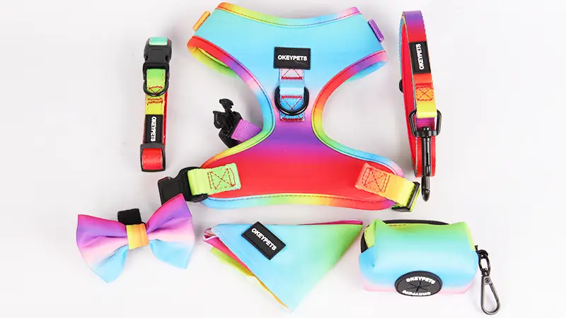 OKEYPETS Ensemble harnais pour chien arc-en-ciel double couche en maille 1