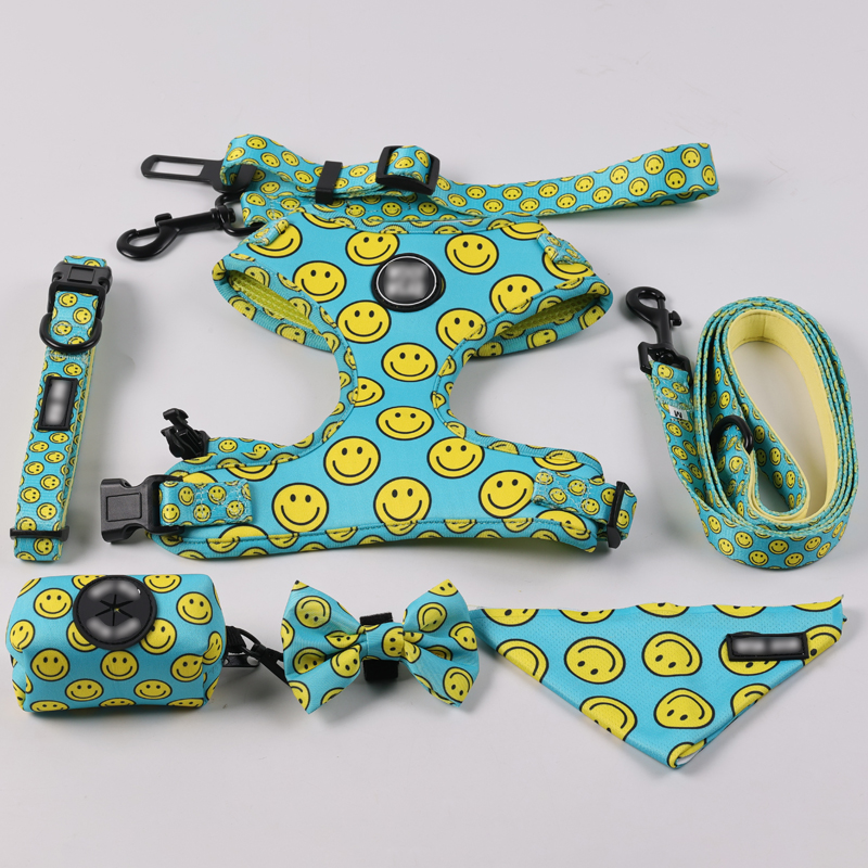 Harnais pour chien personnalisé pour Noël, imprimé par sublimation, ajustable, en maille respirante, avec laisse et collier, et logo. 7