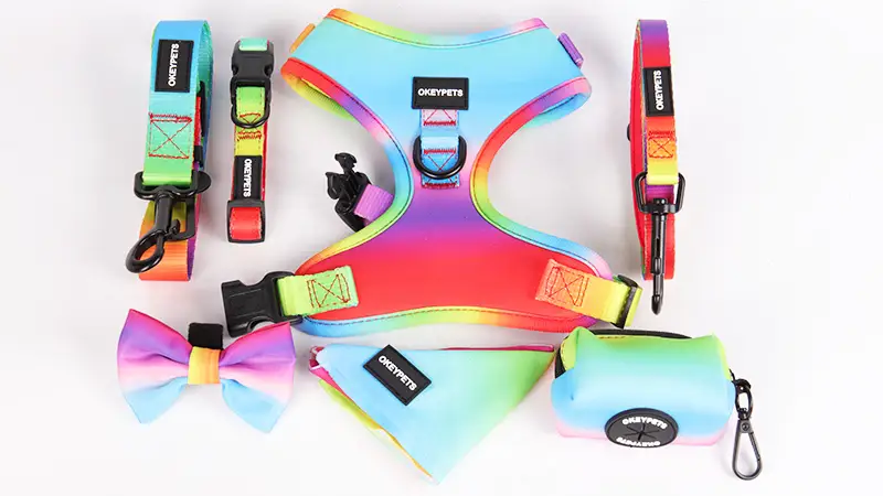 Harnais pour chien en néoprène arc-en-ciel, harnais double couche anti-traction 1