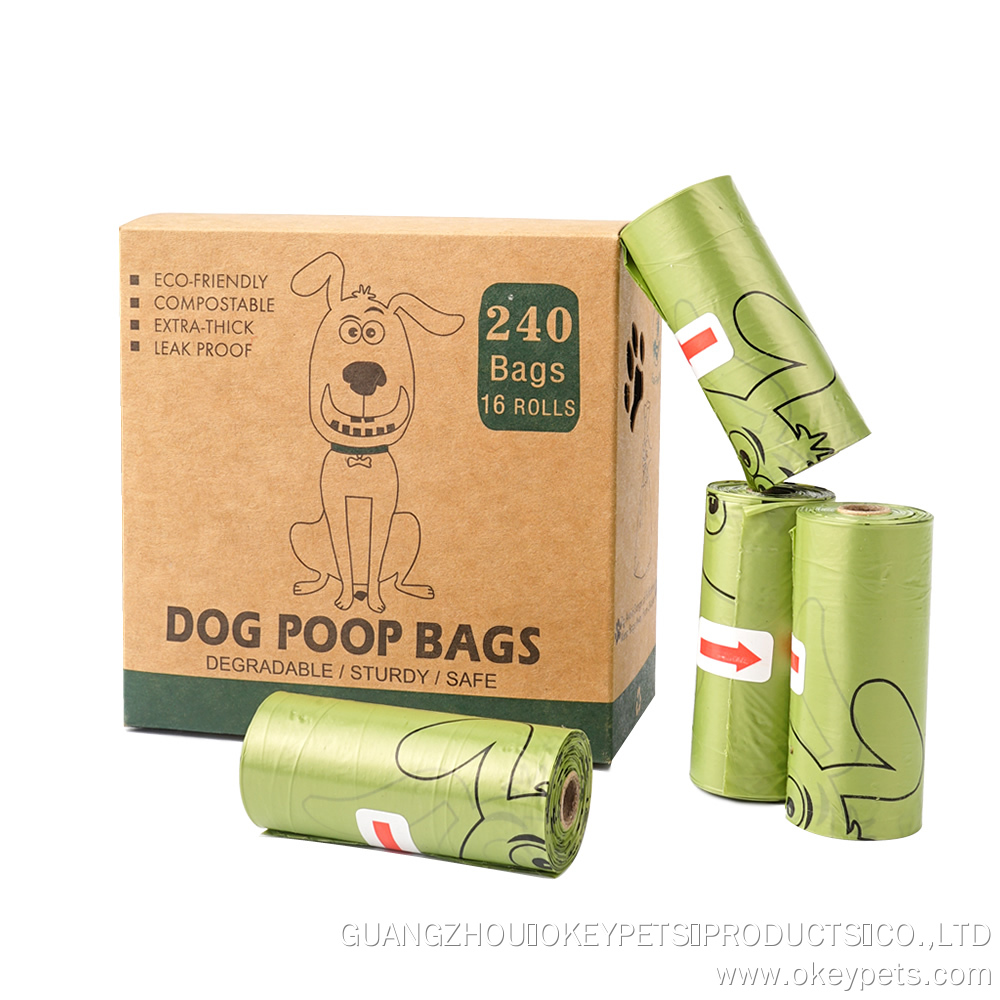 OKEYPETS Custom Logo Printed Biodegradable Dog Waste Bag With Dispenser Wholesale Compostable Dog Poop Bags 16