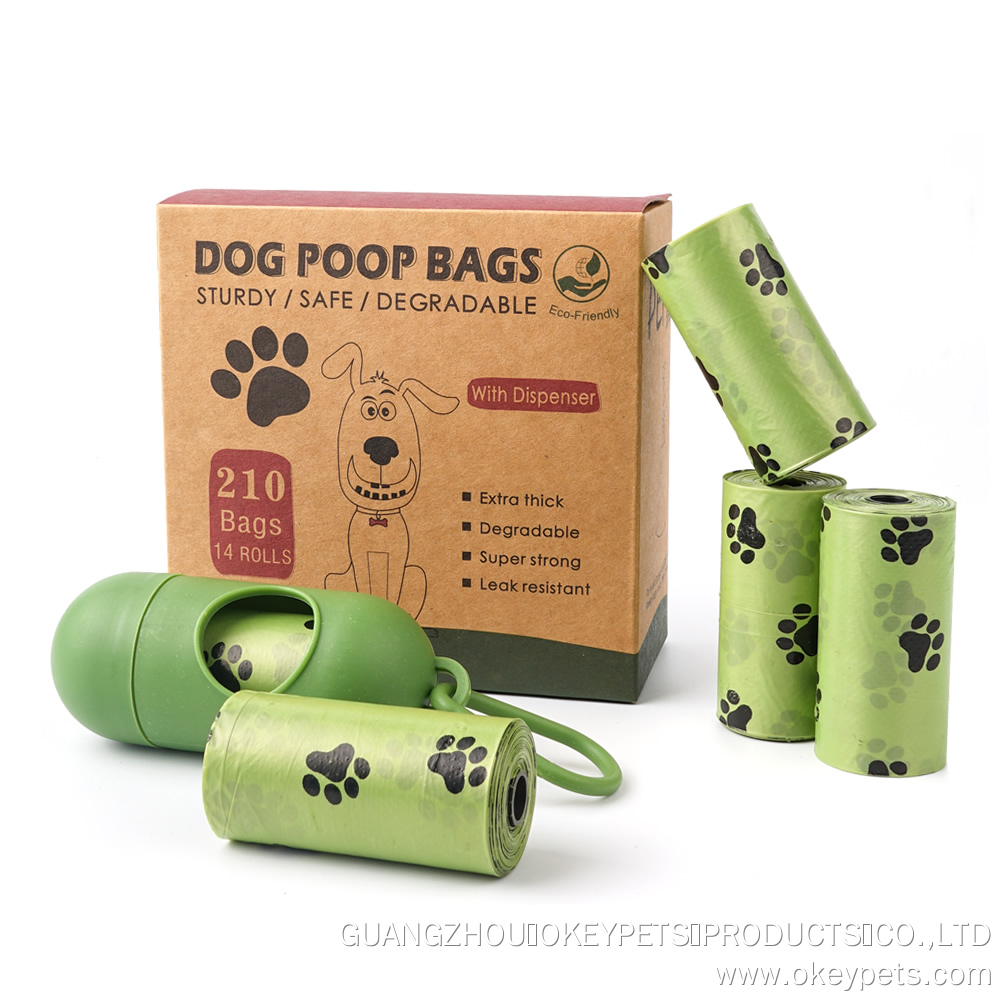 OKEYPETS Custom Logo Printed Biodegradable Dog Waste Bag With Dispenser Wholesale Compostable Dog Poop Bags 15