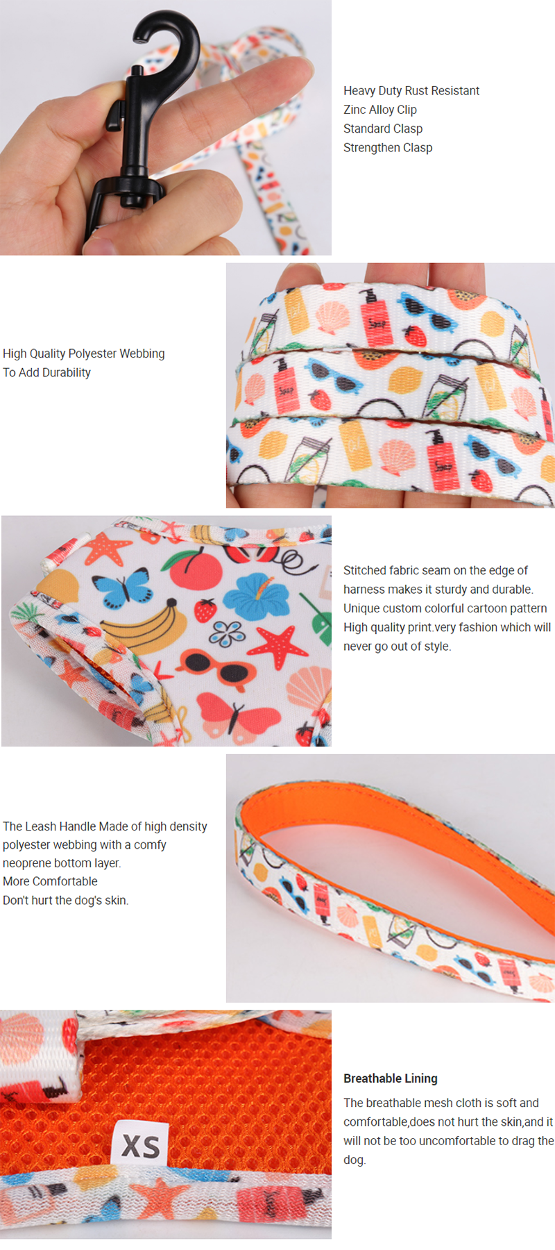 Harnais et laisse pour chien en maille respirante imprimée à motif dessin animé 10